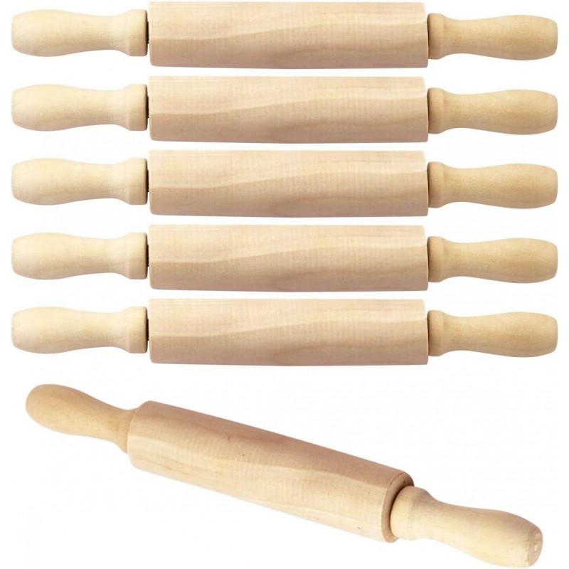 BILLIOTEAM 6 Pack 8 Inch Mini Wood Rolling Pin,Great for Children Kids Girls and Boys,Small Wooden Rollers for Art and Crafting,Baking,Cookie Dough,Cooking,Clay,Play Doh