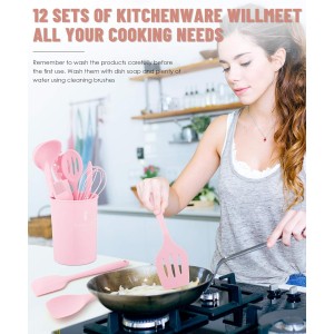 Kitchen Utensils Set-12 Pieces Silicone Cooking Utensils Set (Dishwasher Safe) 392°F Heat Resistant Spatula Set, Nonstick Cookware