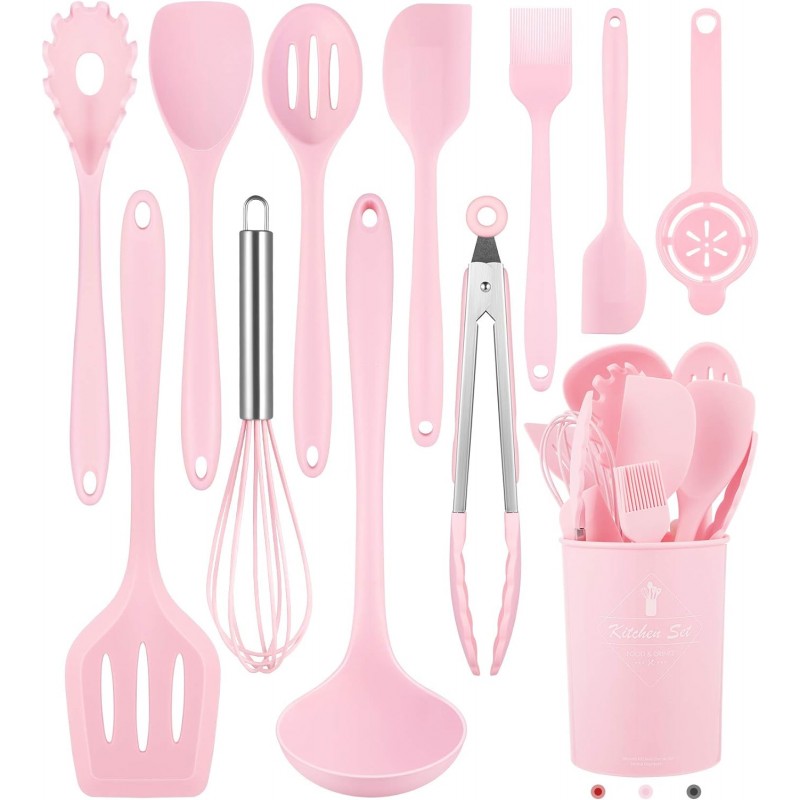 Kitchen Utensils Set-12 Pieces Silicone Cooking Utensils Set (Dishwasher Safe) 392°F Heat Resistant Spatula Set, Nonstick Cookware