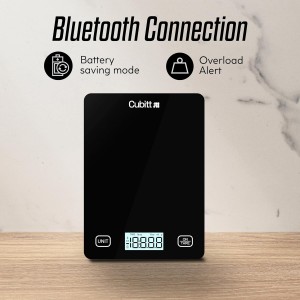 CUBITT Smart Kitchen Scale, Bluetooth Food Scale with Nutritional Calculator for Keto, Macro and Calorie, Digital Grams and Oz for Weight Loss, Cooking and Baking with Smartphone APP (Black Color)