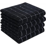 Homaxy 100% Cotton Terry Kitchen Towels(Black, 13 x 28 inches), Checkered Designed, Soft and Super Absorbent Dish Towels, 4 Pack