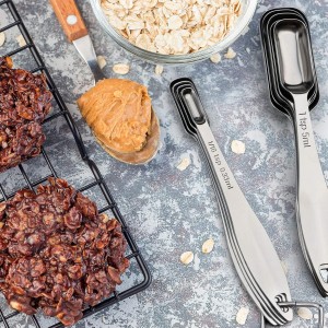 FANGSUN Narrow Measuring Spoons Set of 10, Heavy-Duty Stainless Steel Measuring Spoons with Long Handles & Engraved Measurements, Fits in Spice Jars, for Baking & Cooking