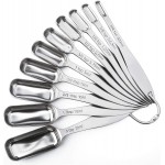 FANGSUN Narrow Measuring Spoons Set of 10, Heavy-Duty Stainless Steel Measuring Spoons with Long Handles & Engraved Measurements, Fits in Spice Jars, for Baking & Cooking