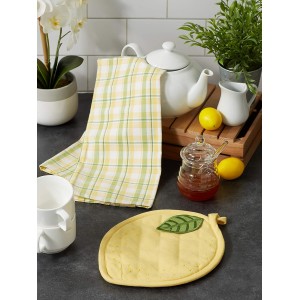DII Gift Set Collection Kitchen Set, Potholder & Dishtowel Set, Lemon Plaid, 2 Piece
