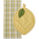 DII Gift Set Collection Kitchen Set, Potholder & Dishtowel Set, Lemon Plaid, 2 Piece