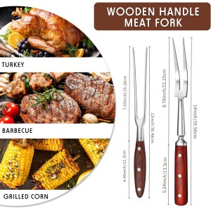 Patelai 2 Pcs Carving Meat Forks 12 in and 14 in Kitchen Stainless Steel Serving Grilling Beef Forks with Wooden Handle Xmas Large Cooking Forged Set for Home Family Party Roast BBQ Tools