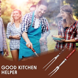 Patelai 2 Pcs Carving Meat Forks 12 in and 14 in Kitchen Stainless Steel Serving Grilling Beef Forks with Wooden Handle Xmas Large Cooking Forged Set for Home Family Party Roast BBQ Tools
