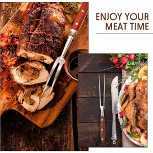 Patelai 2 Pcs Carving Meat Forks 12 in and 14 in Kitchen Stainless Steel Serving Grilling Beef Forks with Wooden Handle Xmas Large Cooking Forged Set for Home Family Party Roast BBQ Tools