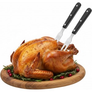 Patelai 2 Pieces Carving Meat Fork 10.6 Inch Long Kitchen Tableware Stainless Steel Serving Fork with Plastic Handle for Barbecue Turkey Dinner Cooking