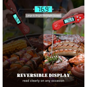 DOQAUS Digital Meat Thermometer, Instant Read Food Thermometer for Cooking with Backlit & Auto-Rotating Display, 4.6” Probe for Grilling, Baking, and Perfect BBQ