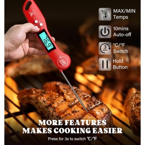 DOQAUS Digital Meat Thermometer, Instant Read Food Thermometer for Cooking with Backlit & Auto-Rotating Display, 4.6” Probe for Grilling, Baking, and Perfect BBQ