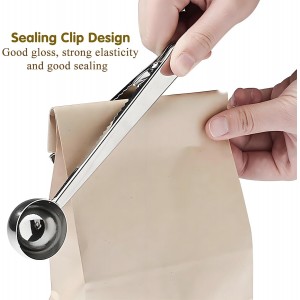 Coffee Scoop Spoon with Bag Clip 2 Pcs,1 Tbsp Stainless Steel Long Handle Measuring Spoons for Ground Coffee and Beans, Loose Tea and Powder(Silver / 15ML)