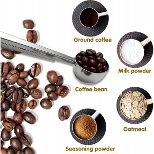Coffee Scoop Spoon with Bag Clip 2 Pcs,1 Tbsp Stainless Steel Long Handle Measuring Spoons for Ground Coffee and Beans, Loose Tea and Powder(Silver / 15ML)