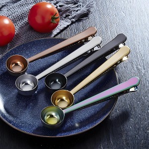 Coffee Scoop Spoon with Bag Clip 2 Pcs,1 Tbsp Stainless Steel Long Handle Measuring Spoons for Ground Coffee and Beans, Loose Tea and Powder(Silver / 15ML)
