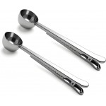 Coffee Scoop Spoon with Bag Clip 2 Pcs,1 Tbsp Stainless Steel Long Handle Measuring Spoons for Ground Coffee and Beans, Loose Tea and Powder(Silver / 15ML)