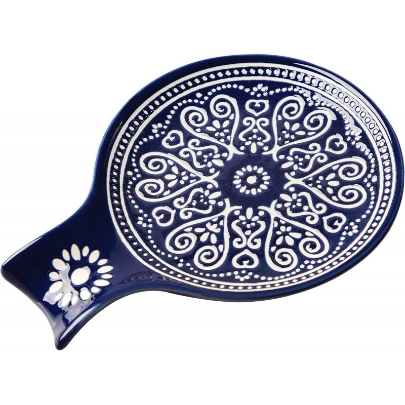 Ceramic Spoon Rest, Cooking Spoon Holder for Kitchen Counter/Stove Top/Dining Table Modern Farmhouse Decorative, Large (Blue)