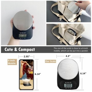 NUTRI FIT Digital Food Scale Small Kitchen Scales Weight in Grams and OZ for Cooking Baking Weight Loss, Stainless Steel Tare & Backlit LCD Display, Black