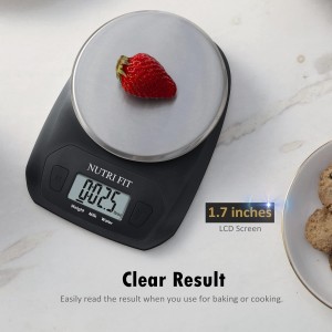 NUTRI FIT Digital Food Scale Small Kitchen Scales Weight in Grams and OZ for Cooking Baking Weight Loss, Stainless Steel Tare & Backlit LCD Display, Black