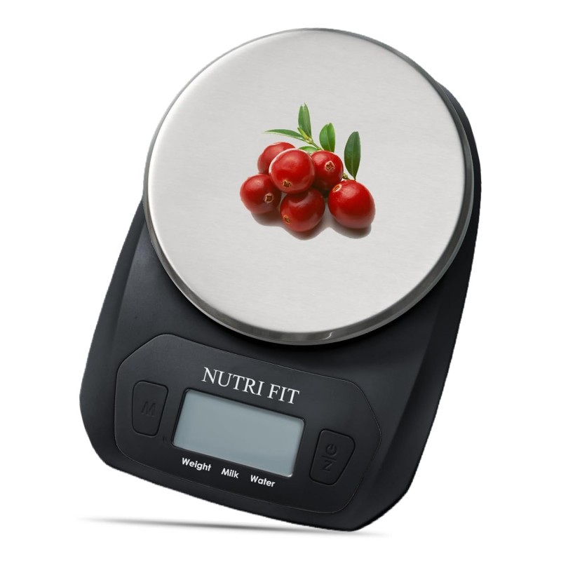 NUTRI FIT Digital Food Scale Small Kitchen Scales Weight in Grams and OZ for Cooking Baking Weight Loss, Stainless Steel Tare & Backlit LCD Display, Black