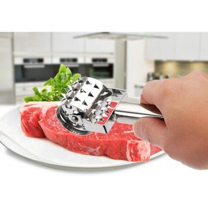 Meat Tenderizer- Stainless Steel Meat Tenderizer Roller Rolling Hammer-Pizza Roll Meat Needle Pin Hole Punch for Steak Chicken Pork Beef