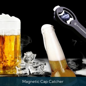 KITCHENDAO 2 in 1 Magnetic Beer Bottle Opener for Fridge and RV with Cap Catcher - Pop Can Soda Can Opener, Stick to Refrigerator for Easy Storage with Magnet, Gift for Men Husband Father