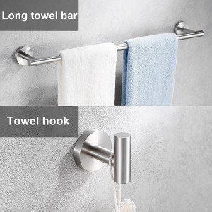6 Pieces Brushed Nickel Bathroom Hardware Accessories Set Hand Towel Ring 16&23.6 inch Round Towel Bar Silver Toilet Paper Holder Towel Hooks 2 Pieces SUS 304 Stainless Steel,Heavy Duty,Wall Mounted