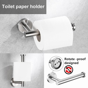 6 Pieces Brushed Nickel Bathroom Hardware Accessories Set Hand Towel Ring 16&23.6 inch Round Towel Bar Silver Toilet Paper Holder Towel Hooks 2 Pieces SUS 304 Stainless Steel,Heavy Duty,Wall Mounted