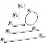 6 Pieces Brushed Nickel Bathroom Hardware Accessories Set Hand Towel Ring 16&23.6 inch Round Towel Bar Silver Toilet Paper Holder Towel Hooks 2 Pieces SUS 304 Stainless Steel,Heavy Duty,Wall Mounted