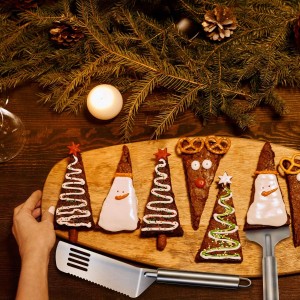 4 Pieces Pie Server Set Stainless Steel Pie Spatula Serrated Cake Cutter Slicer Cake Knife Gadgets with Comfortable Handle, for Cutting and Serving Desserts Brownies Pizza and Lasagna