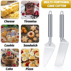 4 Pieces Pie Server Set Stainless Steel Pie Spatula Serrated Cake Cutter Slicer Cake Knife Gadgets with Comfortable Handle, for Cutting and Serving Desserts Brownies Pizza and Lasagna