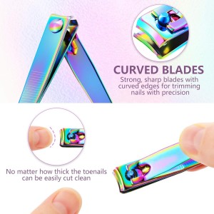 Honoson 6 Pieces Rainbow Nail Clippers Set Stainless Steel Toenail Clippers Portable Sturdy Nail Clipper Fingernails and Toenail Cutter for Women Men