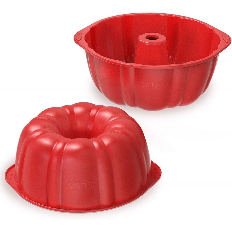 SILIVO Nonstick Fluted Cake Pans (2 Pack) - 7 inch Silicone Cake Pans for Jello, Monkey Bread and Bunte cake