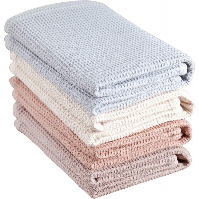 PY HOME & SPORTS Dish Towel Set, 100% Cotton Waffle Weave Kitchen Towels 4 Pieces, Super Absorbent (17 x 25 Inches, Set of 4)