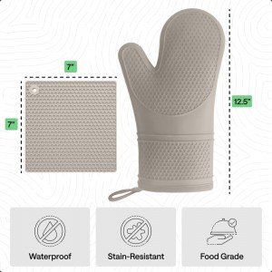 GORILLA GRIP BPA-Free Soft Silicone Oven Mitts and Pot Holders Sets of 4, Heat Resistant Waterproof Cooking Gloves, Thick Cotton Lining, Flexible Gripping for Baking Grilling, Kitchen Trivets, Almond