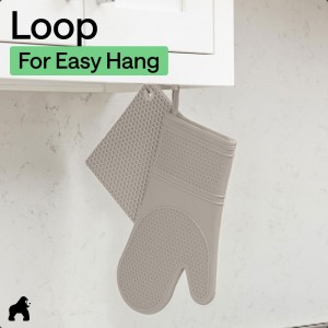 GORILLA GRIP BPA-Free Soft Silicone Oven Mitts and Pot Holders Sets of 4, Heat Resistant Waterproof Cooking Gloves, Thick Cotton Lining, Flexible Gripping for Baking Grilling, Kitchen Trivets, Almond