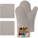 GORILLA GRIP BPA-Free Soft Silicone Oven Mitts and Pot Holders Sets of 4, Heat Resistant Waterproof Cooking Gloves, Thick Cotton Lining, Flexible Gripping for Baking Grilling, Kitchen Trivets, Almond