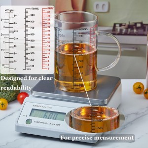 Glass Measuring Cup-[Insulated handle | V-Shaped Spout]-Made of High Borosilicate Glass Measuring Cup for Kitchen or Restaurant, Easy to Read, 1000 ML (32 Oz, 4 Cup)