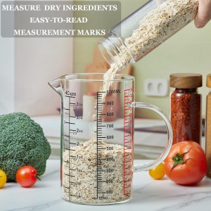 Glass Measuring Cup-[Insulated handle | V-Shaped Spout]-Made of High Borosilicate Glass Measuring Cup for Kitchen or Restaurant, Easy to Read, 1000 ML (32 Oz, 4 Cup)