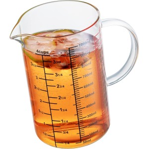 Glass Measuring Cup-[Insulated handle | V-Shaped Spout]-Made of High Borosilicate Glass Measuring Cup for Kitchen or Restaurant, Easy to Read, 1000 ML (32 Oz, 4 Cup)