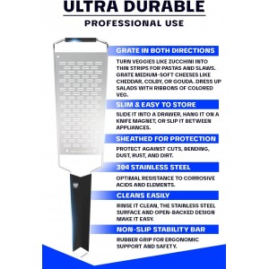 Dalstrong Professional Wide Cheese Grater - Ribbon - #304 Stainless Steel Blade - G10 Handle Kitchen Shredder - w/Blade Cover - Medium/Soft Cheese, Chocolate, Citrus, Root Vegetables - NSF Certified