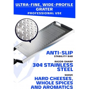 Dalstrong Professional Wide Cheese Grater - Fine - #304 Stainless Steel Blade - G10 Handle Kitchen Shredder - w/Blade Guard - Hard Cheese, Parmesan, Spices, Carrot, Garlic, Ginger - NSF Certified