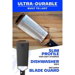 Dalstrong Professional Wide Cheese Grater - Fine - #304 Stainless Steel Blade - G10 Handle Kitchen Shredder - w/Blade Guard - Hard Cheese, Parmesan, Spices, Carrot, Garlic, Ginger - NSF Certified