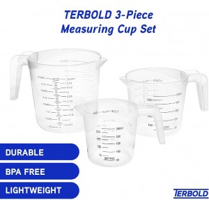 3pc Liquid Measuring Cups Set - 1 Cup, 2 Cup, 1 Quart | Clear Plastic Measure Cups with Long Handles