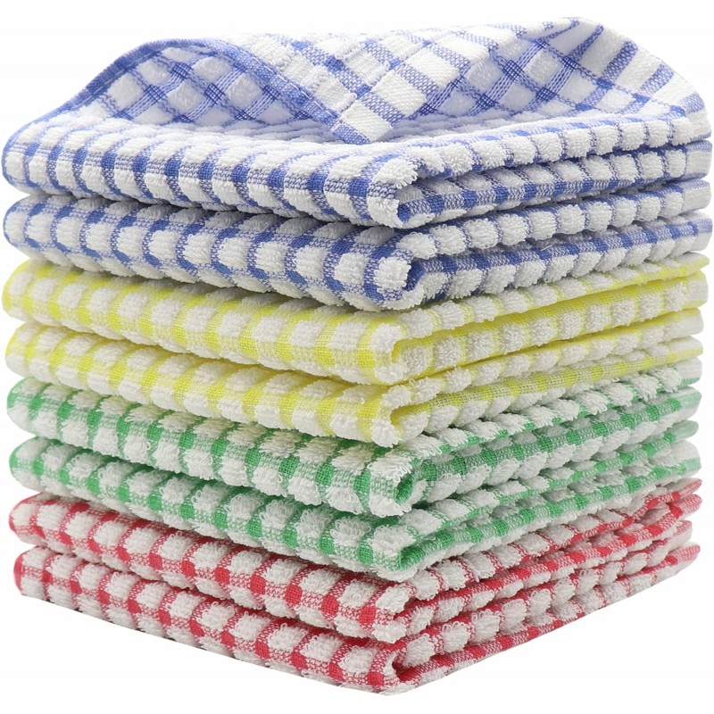 Cotton Cleaning Rags Terry Dish Cloths for Washing Dishes, Set of 8 Dish Rags for Cleaning, Light and Soft Dish Towels for Kitchen Drying Dishes, 11.8 Inch x 11.8 Inch (Mix Color)