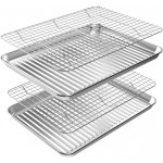 ROTTAY Baking Sheet with Rack Set (2 Pans + 2 Racks), Stainless Steel Cookie Sheet with Cooling Rack, Nonstick Baking Pan, Warp Resistant & Heavy Duty & Rust Free, Size 16 x 12 x 1 Inches
