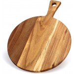 Acacia Wood Cutting Board with Handle Wooden Chopping Board Round Cutting Boards for Kitchen Decor Large Charcuterie Board Tray Teak Meat Cheese Board Bread Serving Platter Butcher Block Pizza Board