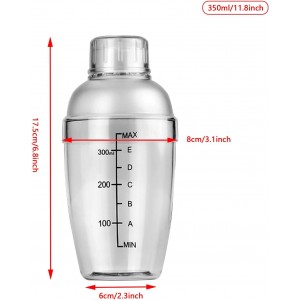 1Pc Plastic Cocktail Shaker with Scale and Strainer Top, Clear Plastic Cocktail Shaker Bottle Wine Mixer Bottle Cocktail Tea Measuring Jigger for Bar Party Home Use (350ml/12oz)