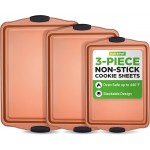 NutriChef 3 Piece Cookie Sheets for Baking - PFOA, PFOS, PTFE Free Nonstick Carbon Steel Bakeware Set - Home Kitchen Bake Pan Cookie Sheet Stackable Baking Sheet w/Black Silicone Handles NCSBS3S45