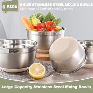 Umite Chef Mixing Bowls with Airtight Lids, 6 piece Stainless Steel Metal Nesting Storage Bowls, Non-Slip Bottoms Size 7, 3.5, 2.5, 2.0,1.5, 1QT, Great for Mixing & Serving (Khaki)