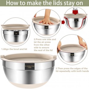 Umite Chef Mixing Bowls with Airtight Lids, 6 piece Stainless Steel Metal Nesting Storage Bowls, Non-Slip Bottoms Size 7, 3.5, 2.5, 2.0,1.5, 1QT, Great for Mixing & Serving (Khaki)